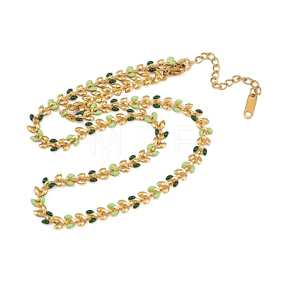 304 Stainless Steel Enamel Leaf Link Chain Necklaces for Women NJEW-Z111-01G-1