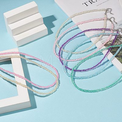 7Pcs 7 Color Candy Color Glass Seed Beaded Necklaces Set for Women NJEW-JN04183-1