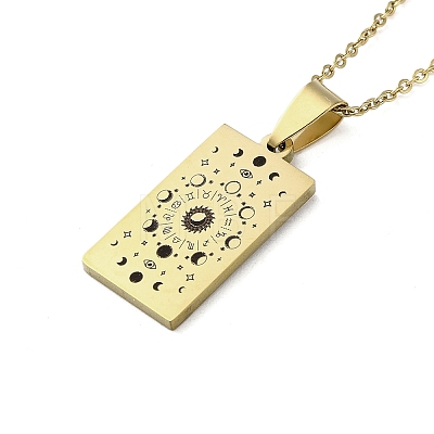 304 Stainless Steel Black Enamel Rectangle with Constellation Pendant Necklaces NJEW-I128-01J-1