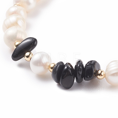 Natural Obsidian & Pearl Beaded Bracelet with Alloy Enamel Heart Charms BJEW-JB08039-06-1