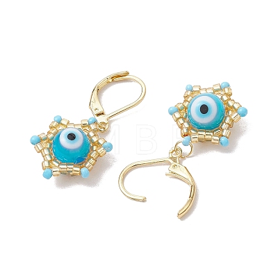 Star of David & Evil Eye Handmade Glass Seed Beads Leverback Earrings EJEW-MZ00389-05-1