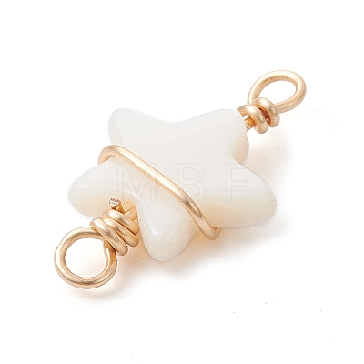 2Pcs 2 Styles Natural Freshwater Shell Copper Wire Wrapped Connector Charms PALLOY-JF02439-1