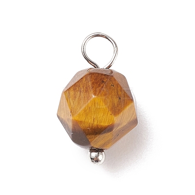 Faceted Natural Tiger Eye Pendants PALLOY-JF01694-01-1