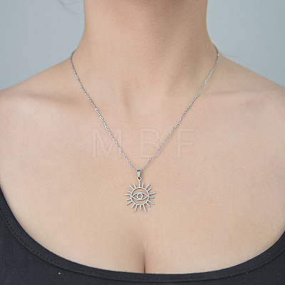 201 Stainless Steel Hollow Sun with Eye Pendant Necklace NJEW-OY002-05-1