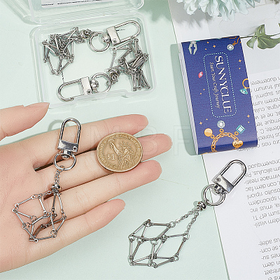 6Pcs 3 Styles Stainless Steel Braided Chain Macrame Pouch Empty Stone Holder Pendant Decorations HJEW-SC0003-05-1
