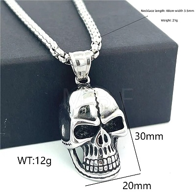 304 Stainless Steel Gothic Skull Pendant Necklaces for Men QF4021-1
