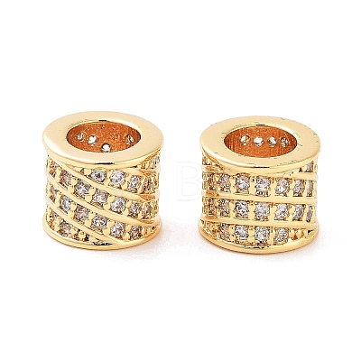 Column Brass Micro Pave Clear Cubic Zirconia Beads KK-S394-05C-1