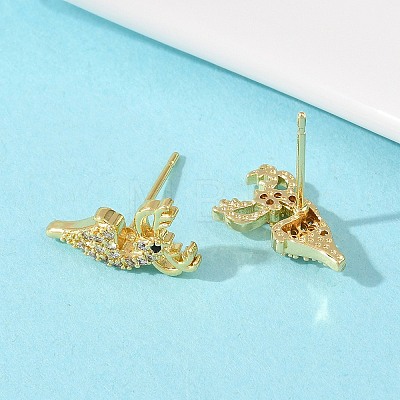 Brass Micro Pave Clear Cubic Zirconia Deer Stud Earrings EJEW-F400-27B-G-1