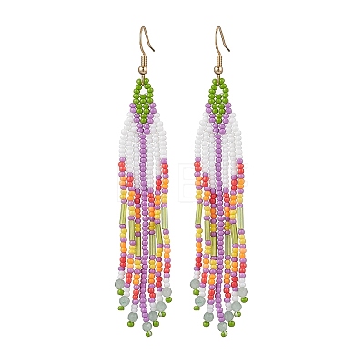 Handmade Glass Seed Beads Arrow Dangle Earrings EJEW-MZ00539-01-1
