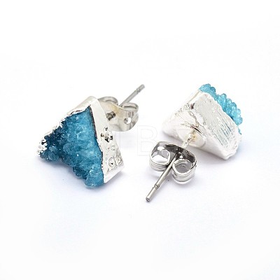 Natural Druzy Quartz Crystal Stud Earring EJEW-F173-E02-S-1