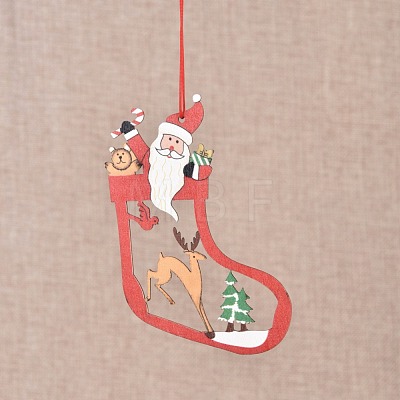 Christmas Stocking & Father Christmas Wooden Ornaments DIY-TAC0007-32A-1