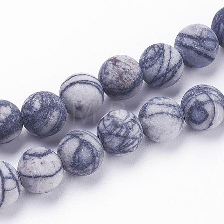 Natural Black Silk Stone/Netstone Beads Strands G-F520-57-6mm-1