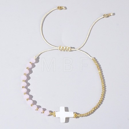 Adjustable Glass & Brass Beads Braided Bead Bracelets TB8315-6-1