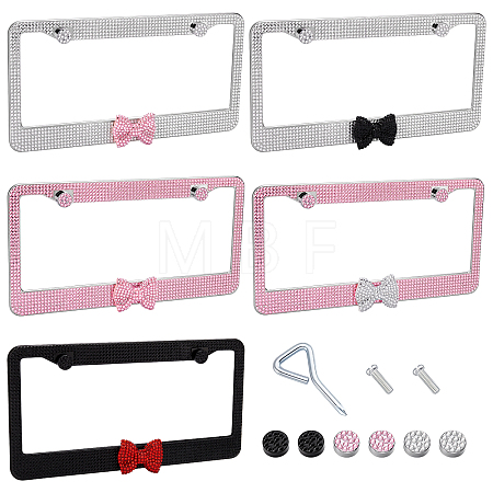 5 Sets 5 Colors Stainless Steel & Arcylic Rhinestone Frames for Licence Plate DIY-WA0001-32B-1