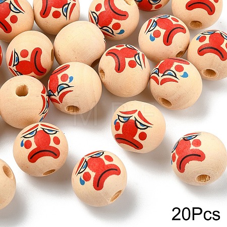 20Pcs Printed Wood European Beads WOOD-YW0001-55A-1