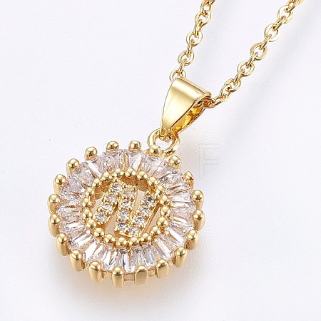Brass Micro Pave Cubic Zirconia Initial Pendant Necklaces NJEW-H486-30G-N-1