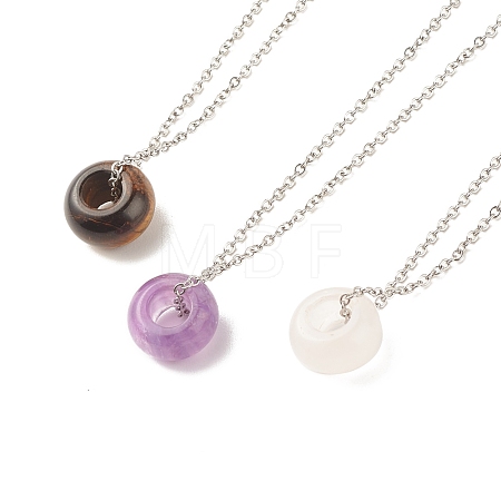 Gemstone Donut Pendant Necklace with 304 Stainless Steel Cable Chains for Women NJEW-JN03852-01-1