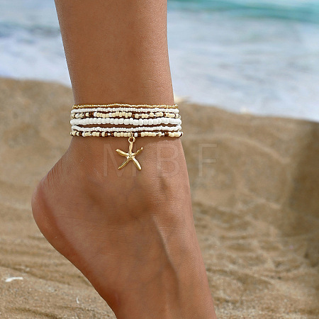 6Pcs Alloy Glass Seed Beads Anklets WGFF5FF-06-1