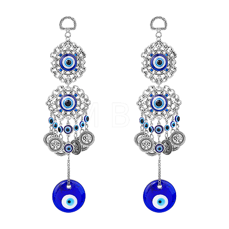 2Pcs Flat Round Glass Turkish Blue Evil Eye Pendant Decoration HJEW-DC0001-09-1