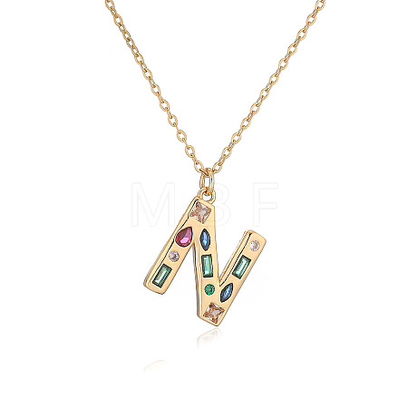 Brass Pave Colorful Cubic Zirconia Initial Pendant Necklaces for Women FS-WG02860-14-1