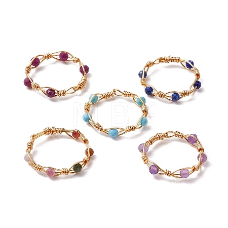 Round Natural Ruby & Magnesite & Tourmaline & Amethyst & Lapis Lazuli Finger Ring RJEW-JR00740-1