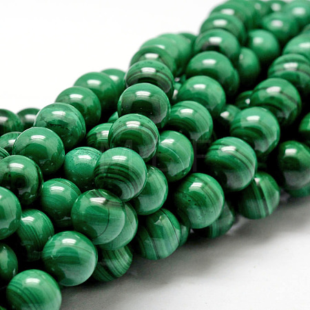 Natural Malachite Bead Strands G-O143-10-10mm-1