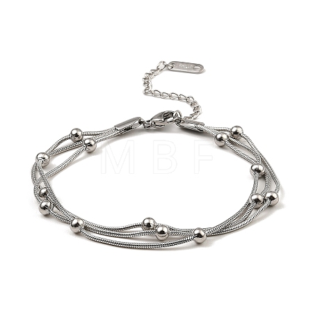 Non-Tarnish 304 Stainless Steel Satellite Chains Triple Layer Multi-strand Bracelet for Women BJEW-M040-01P-1