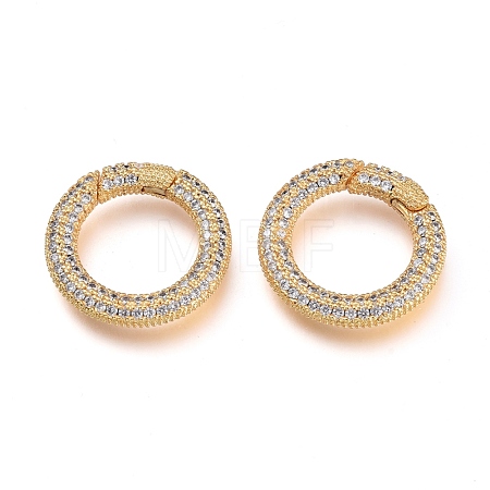 Brass Micro Pave Cubic Zirconia Spring Gate Rings KK-M206-03G-02-1