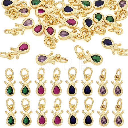 20Pcs 4 Colors Brass Cubic Zirconia Charms KK-TA0009-13A-1