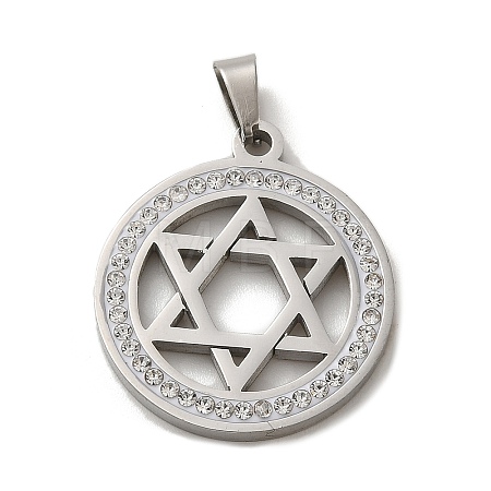 304 Stainless Steel with Rhinestone Pendants STAS-O005-27P-1