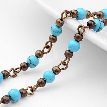 Handmade Round Synthetic Turquoise Beads Chains for Necklaces Bracelets Making AJEW-JB00244-02-1