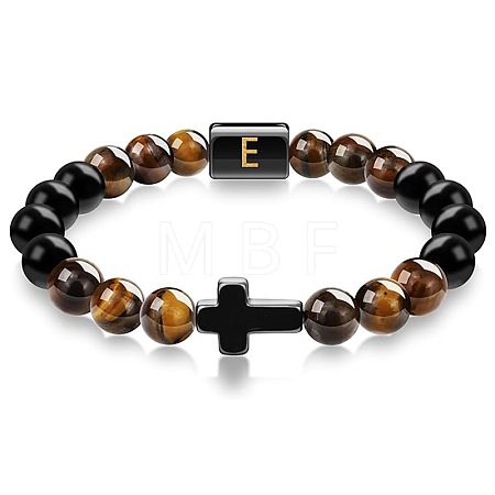 8MM Natural Tiger Eye and Matte Black Obsidian Round Beaded Stretch Bracelets SL9862-5-1