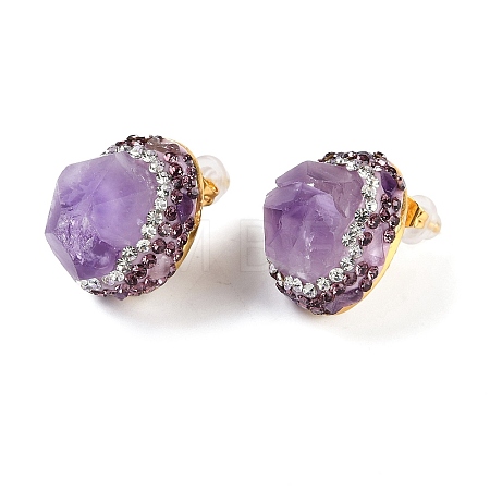 Rack Plating Brass With Nature Amethyst Gemstone EJEW-U010-01G-1