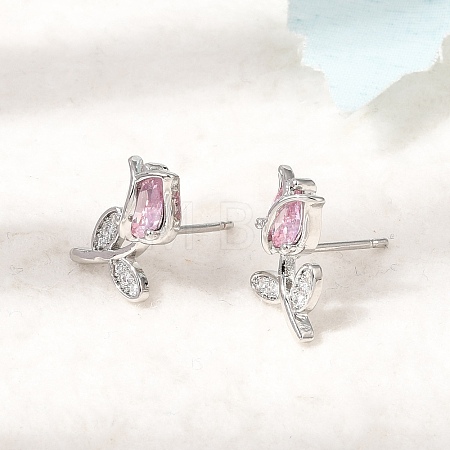 Brass Micro Pave Cubic Zirconia Stud Earrings KK-CBA8324-19P-02-1