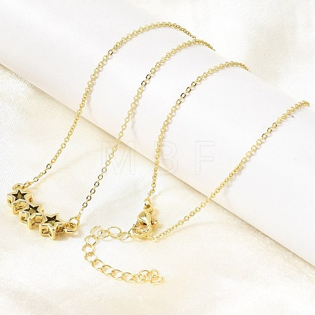 Brass Glass Triple Star Pendant Necklaces KK-CBAB173-03G-02-1