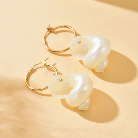 Alloy & Natural Shell Hoop Earrings WGB67FD-03-1
