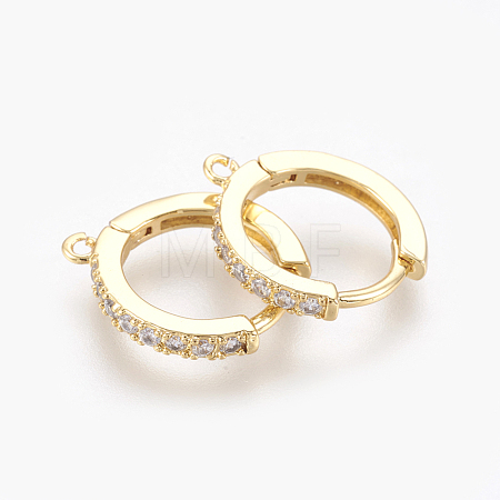 Brass Micro Pave Cubic Zirconia Huggie Hoop Earring Findings X-KK-O112-13G-1