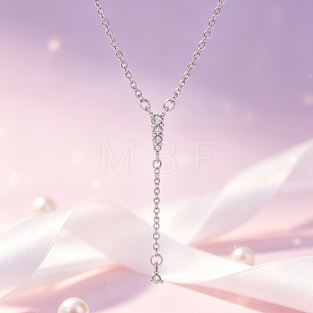 Brass Micro Pave Clear Cubic Zirconia Tassel Lariat Y Necklaces for Women WGB9A21-02-1