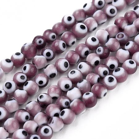 Handmade Evil Eye Lampwork Round Bead Strands LAMP-L055-4mm-04-1