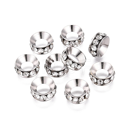 Brass Rhinestone Rondelle Space Beads RB-N054-01S-1