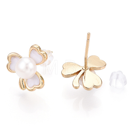 Clover Natural Pearl Stud Earrings with Enamel PEAR-N020-05O-1