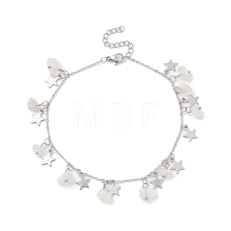 Natural White Moonstone Chips & Star Charms Anklet AJEW-AN00512-02-1