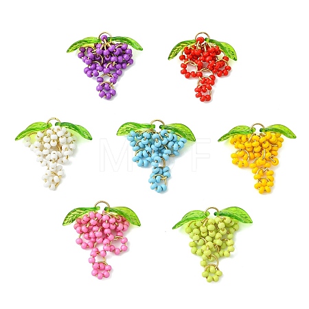 7Pcs Glass Seed Beads & 304 Stainless Steel Jump Ring Pendants PALLOY-MZ01343-1