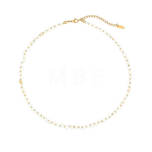 Natural Shell & Real 18K Gold Plated Stainless Steel Beaded Necklaces EP3542-2-1