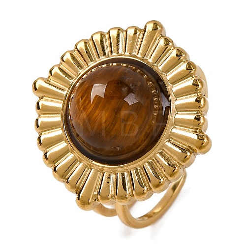 Round Natural Tiger Eye Finger Rings RJEW-Q822-20G-01-1