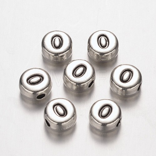 Flat Round Antique Silver Tone Alloy Number Beads PALLOY-K194-00AS-1