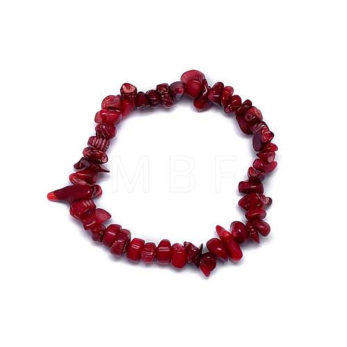 Synthetic Coral Chip Beads Stretch Bracelets BJEW-JB05765-05-1