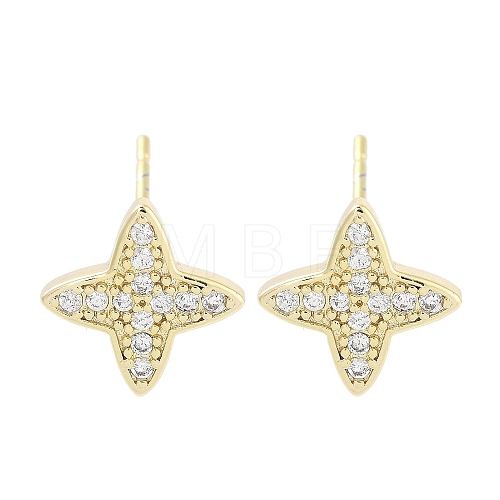 Brass Micro Pave Clear Cubic Zirconia Studs Earring for Women EJEW-S217-F02-1