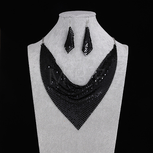 Triangle Scarves & Rhombus Sequin Alloy Pendant Necklaces & Dangle Earrings Sets FS-WG6C930-03-1