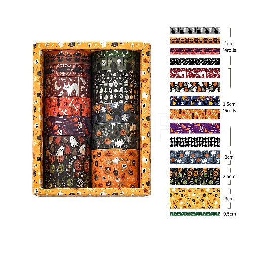 14 Rolls Halloween Theme Paper Decorative Paper Tapes Set STIC-H002-12B-1